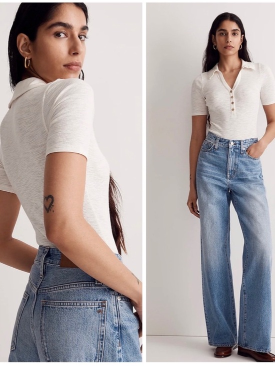 Madewell Tops - Madewell ribbed ivory short sleeve bodysuit size small